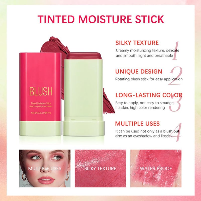 Tiejdhr Multi-Use Makeup Blush Stick, 3-in-1 Cream Blush Stick Beauty Tinted Solid Blush Stick for Cheek/Eyes/Lips, Waterproof Moisturizer Stick, Suitable for All Skin (02# Hot Red) - Image 3